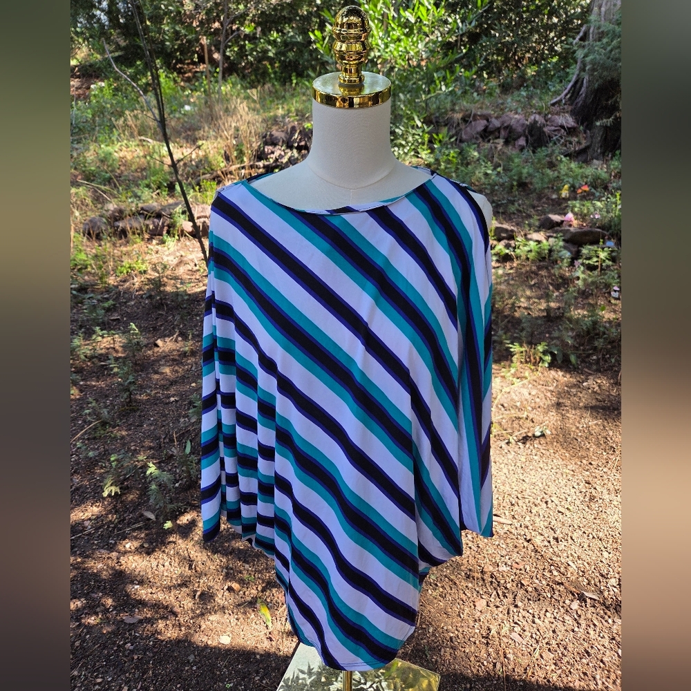 Worthington Asymmetrical Blue and‎ White Skater Skirt